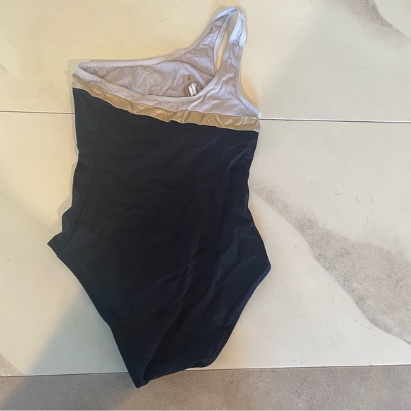 $158 Solid & Striped The Chloe Colorblock Swimsuit One-Shoulder Black Gold XS - Picture 12 of 12
